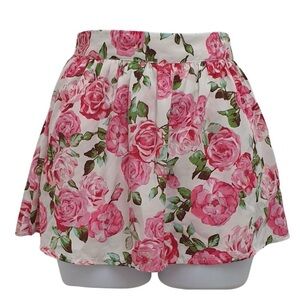 Forever 21 Pink Roses and Green Floral Skirt Size S With Built-in Shorts